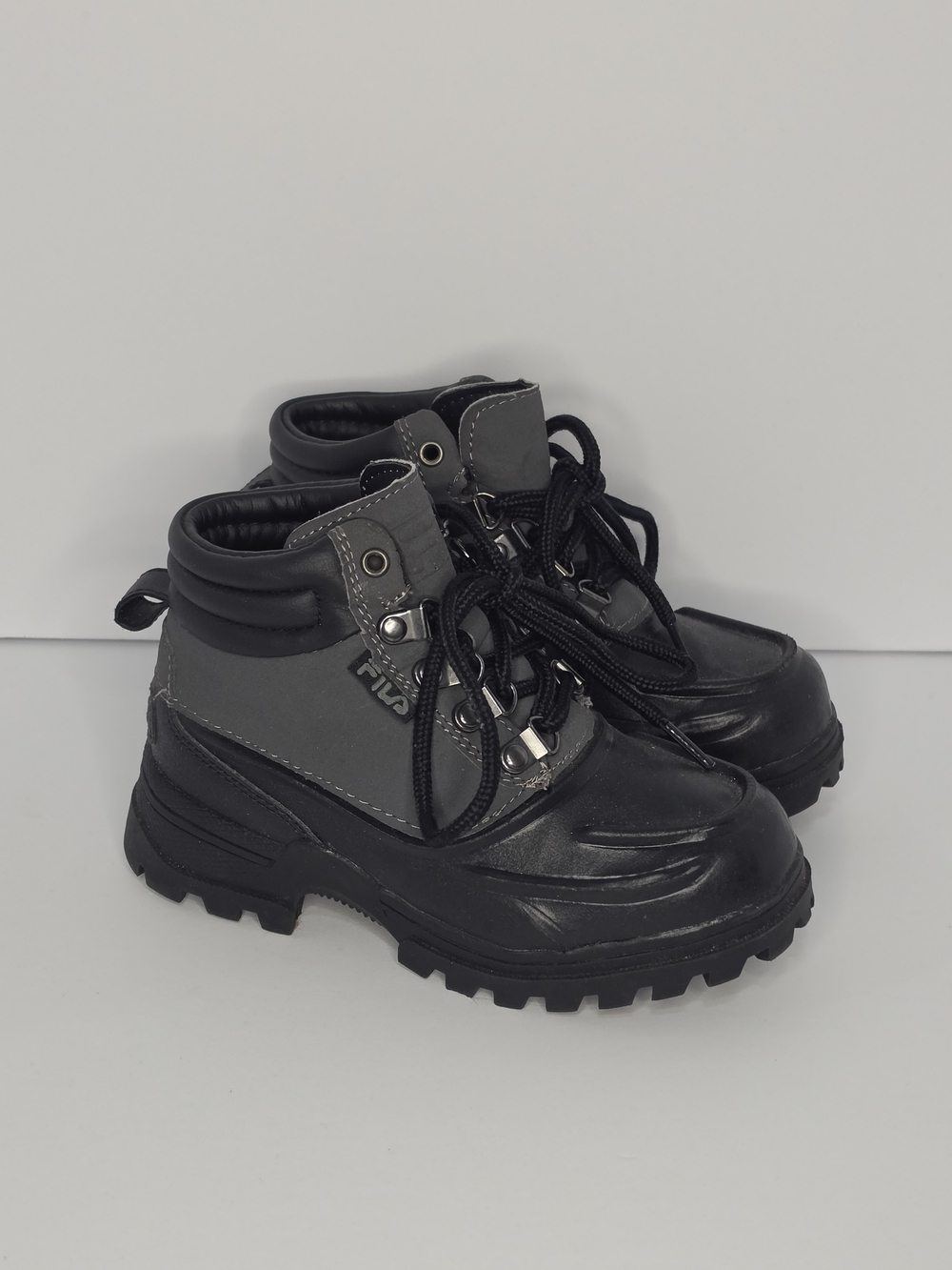 Kids FILA Weathertec Hiking Boots Black Lug Sole US 12